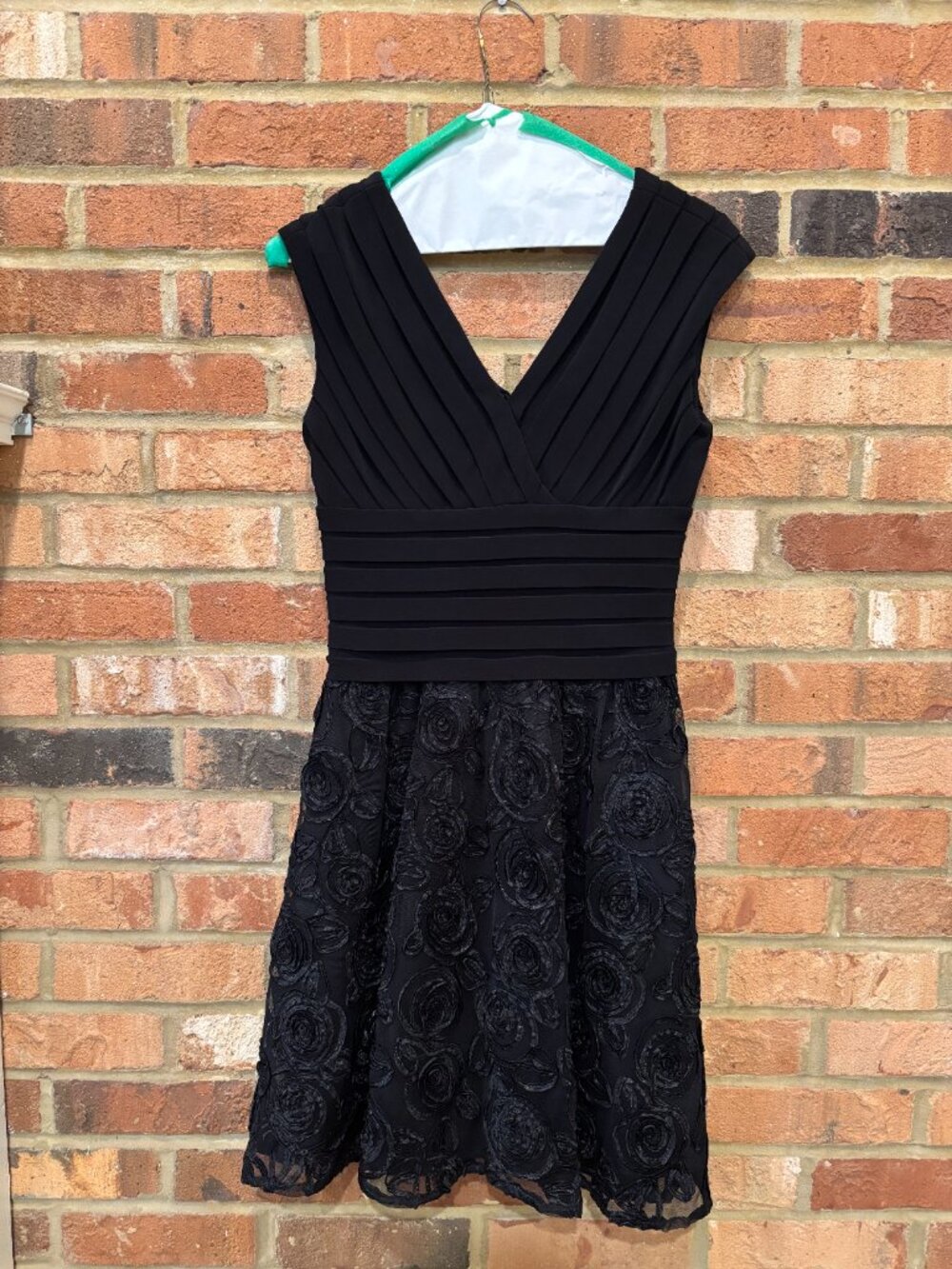 Adrianna Papell Little Black Dress with Rosette Lace Skirt